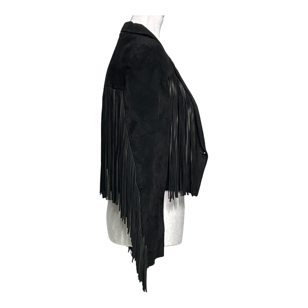 Deznutis Fringe Black Leather Crop Blazer