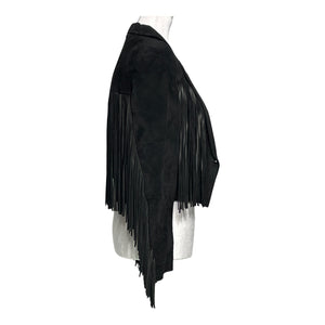 Deznutis Fringe Black Leather Crop Blazer