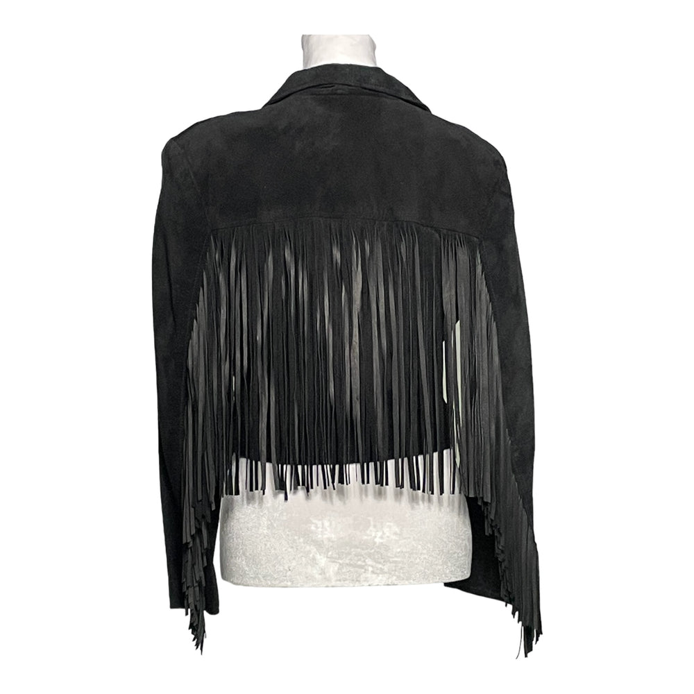 Deznutis Fringe Black Leather Crop Blazer