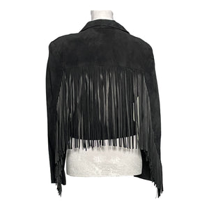 Deznutis Fringe Black Leather Crop Blazer