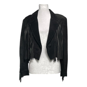 Deznutis Fringe Black Leather Crop Blazer