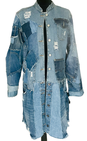 
            
                Load image into Gallery viewer, Denim 3/4 Length Patchwork Coat
            
        