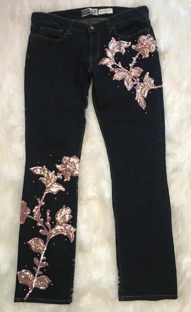 Rose Sequin Jeans - J. Elaine Boutique