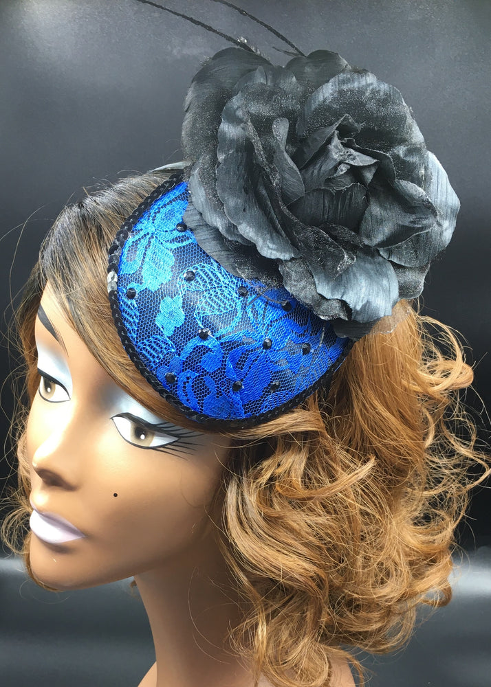 
            
                Load image into Gallery viewer, Lady Sings the Blues Flower Fascinator - J. Elaine Boutique
            
        